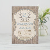 Rustic Deer Antler Oh Deer Boy Baby Dusche Einladung (Stehend Vorderseite)