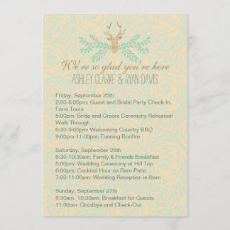Rustic Deer Antler Wedgewochenende ITINERARY Card Einladung