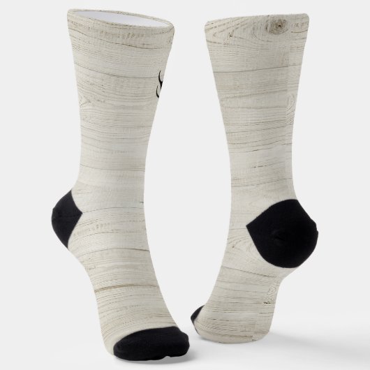Rustic Deer Antler White Wood Mit Monogramm Unisex Socken (Gewinkelt)