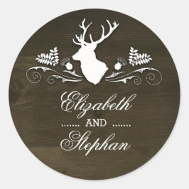 Rustic Deer Antlers Barn Wedding Runder Aufkleber