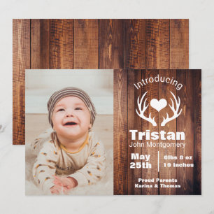Rustic Deer Antlers Barn Wood Birth Ankündigung