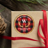 Rustic Deer Antlers Buffalo Kariertes Adressetiket Runder Aufkleber