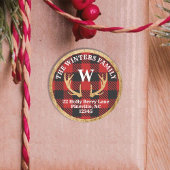 Rustic Deer Antlers Buffalo Kariertes Adressetiket Runder Aufkleber