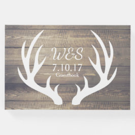 Rustic Deer Antlers Country Farmhouse Wood Wedding Gästebuch