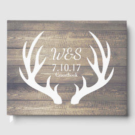 Rustic Deer Antlers Country Farmhouse Wood Wedding Gästebuch