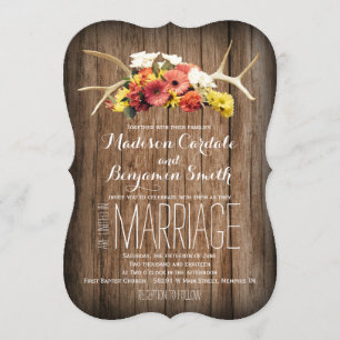 Rustic Deer Antlers Daisy Wood Wedding Einladungen