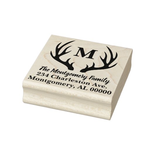 Rustic Deer Antlers Silhouette Familienname Gummistempel (Stempel)