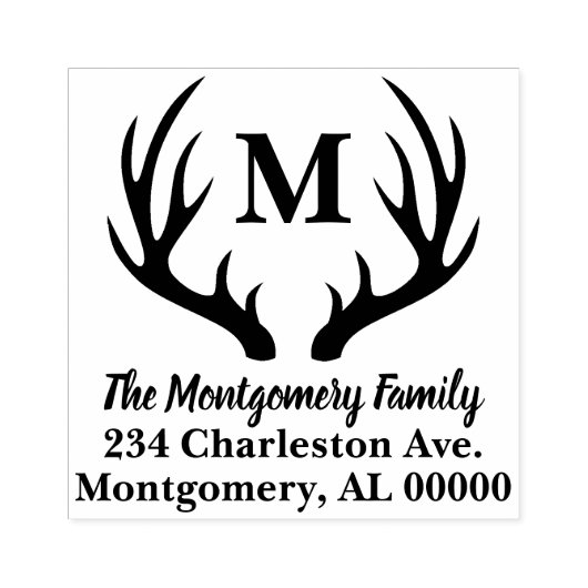 Rustic Deer Antlers Silhouette Familienname Gummistempel (Prägung)