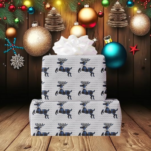Rustic Deer Blue Silver Boho Muster Geschenkpapier