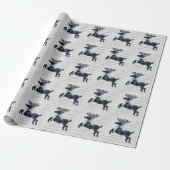 Rustic Deer Blue Silver Boho Muster Geschenkpapier (Ungerollt)