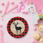 Rustic Deer Buck Buffalo Kariert Pappteller (Party)