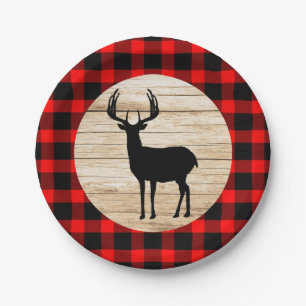 Rustic Deer Buck Buffalo Kariert Pappteller