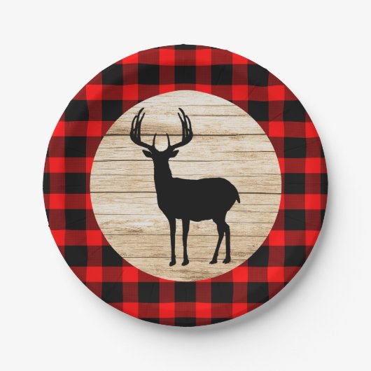 Rustic Deer Buck Buffalo Kariert Pappteller (Vorderseite)