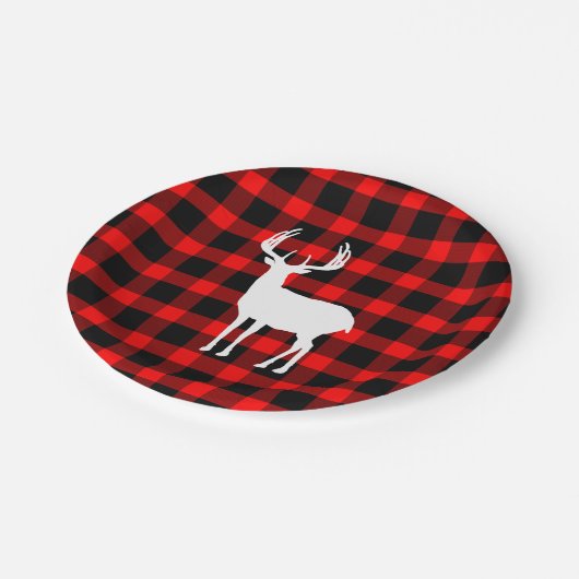 Rustic Deer Buck Buffalo Kariert Pappteller (Schrägansicht)