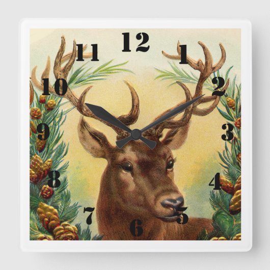 Rustic Deer Elegant Quadratische Wanduhr (Vorderseite)