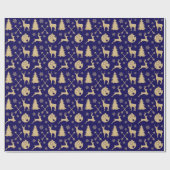 Rustic Deer Gold Weihnachtsmuster auf Blue Geschenkpapier (Flach)