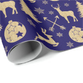 Rustic Deer Gold Weihnachtsmuster auf Blue Geschenkpapier (Rolleneckpunkt)