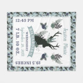 Rustic Deer Head Blue Baby Girl Birth Record Stats Fleecedecke (Vorderseite (Horizontal))