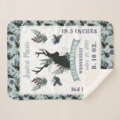 Rustic Deer Head Blue Baby Girl Birth Record Stats Sherpadecke (Vorderseite (Horizontal))