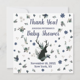 Rustic Deer Head Blue Floral Baby Dusche Vielen Da Dankeskarte
