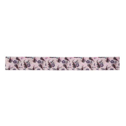 Rustic Deer Head Mauve Floral Baby Girl Dusche Satinband (Vorderseite)