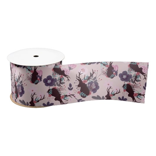 Rustic Deer Head Mauve Floral Baby Girl Dusche Satinband (Spule)