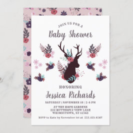 Rustic Deer Head Mauve Floral Girl Baby Dusche Einladung