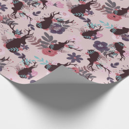 Rustic Deer Head Mauve Floral Girl Baby Dusche Geschenkpapier