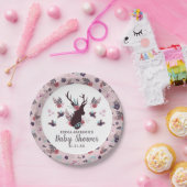 Rustic Deer Head Mauve Floral Girl Baby Dusche Pappteller (Party)