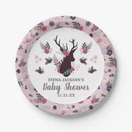 Rustic Deer Head Mauve Floral Girl Baby Dusche Pappteller