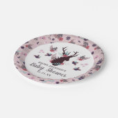 Rustic Deer Head Mauve Floral Girl Baby Dusche Pappteller (Schrägansicht)