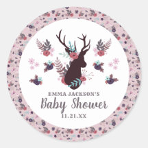 Rustic Deer Head Mauve Floral Girl Baby Dusche