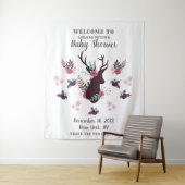 Rustic Deer Head Mauve Floral Girl Baby Dusche Wandteppich (Beispiel)