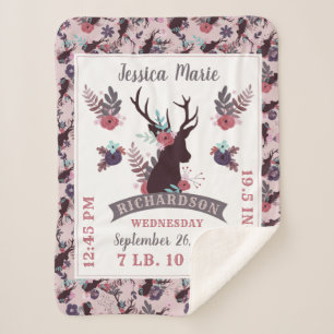 Rustic Deer Head New Baby Girl Birth Record Stats Sherpadecke