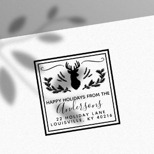 Rustic Deer Head Pine Christmas Rücksendeadresse Permastempel