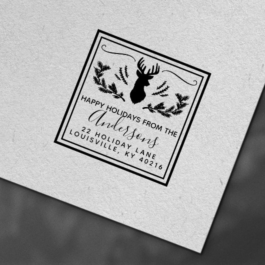 Rustic Deer Head Pine Christmas Rücksendeadresse Permastempel