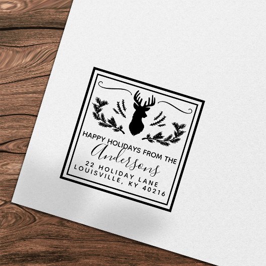 Rustic Deer Head Pine Christmas Rücksendeadresse Permastempel