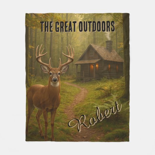 Rustic Deer Hunting Cabin Forest Signature Name Fleecedecke (Vorderseite)
