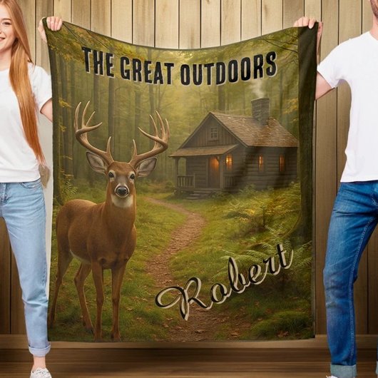 Rustic Deer Hunting Cabin Forest Signature Name Fleecedecke