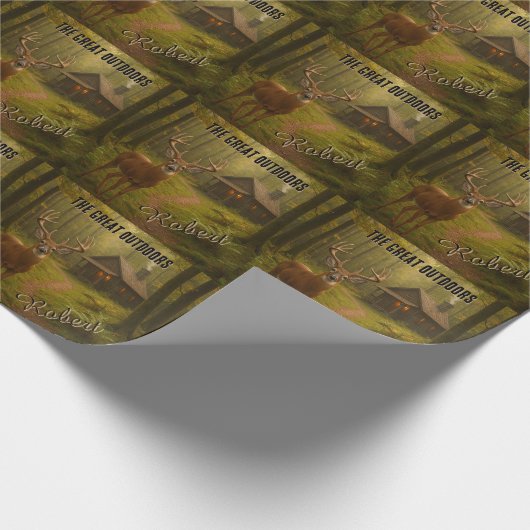 Rustic Deer Hunting Cabin Forest Signature Name Geschenkpapier (Ecke)