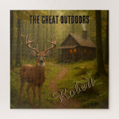 Rustic Deer Hunting Cabin Forest Signature Name Puzzle (Vertikal)
