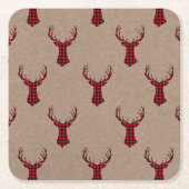 Rustic Deer Kraft Karierte Weihnachten Rechteckiger Pappuntersetzer (Vorderseite)