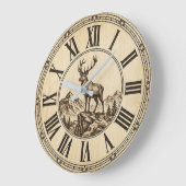 Rustic Deer Mountain Wall Clock | Wood-Look Cabin Große Wanduhr (Winkel)