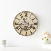 Rustic Deer Mountain Wall Clock | Wood-Look Cabin Große Wanduhr (Zuhause)