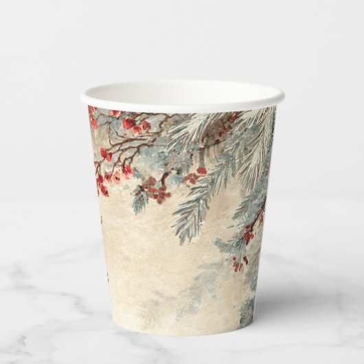 Rustic Deer Pine Berry Weihnachtsgebäck Party Pappbecher (Rückseite)