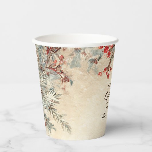 Rustic Deer Pine Berry Weihnachtsgebäck Party Pappbecher (Vorderseite)