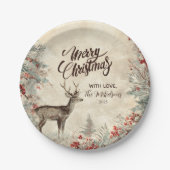 Rustic Deer Pine Berry Weihnachtsgebäck Party Pappteller (Vorderseite)