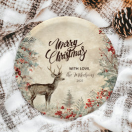 Rustic Deer Pine Berry Weihnachtsgebäck Party Pappteller