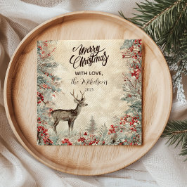 Rustic Deer Pine Berry Weihnachtsgebäck Party Serviette