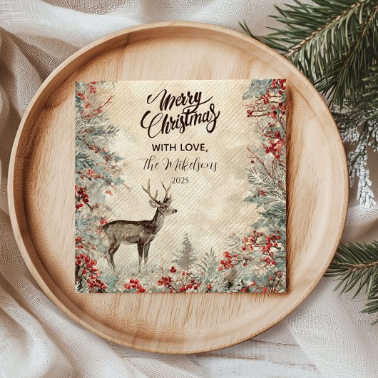 Rustic Deer Pine Berry Weihnachtsgebäck Party Serviette